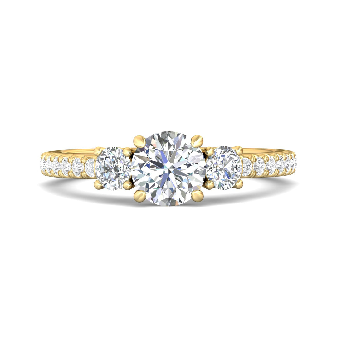 18K Gold Yellow Three Stone Engagement Ring from the Three Stone collection - VT04_18KY_Rd_6.0_Prm_H-I_SI1