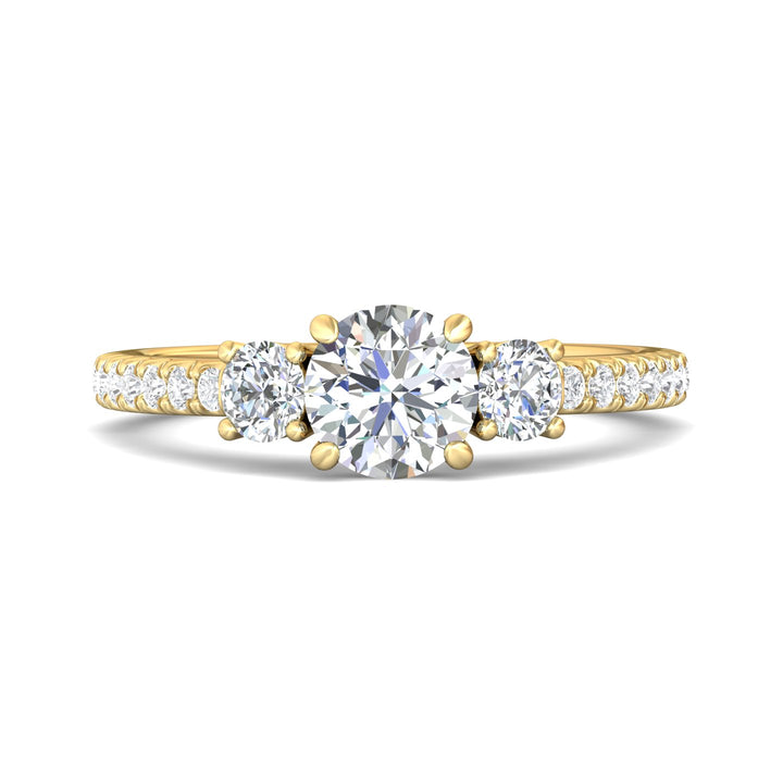 18K Gold Yellow Three Stone Engagement Ring from the Three Stone collection - VT04_18KY_Rd_6.0_Prm_H-I_SI1
