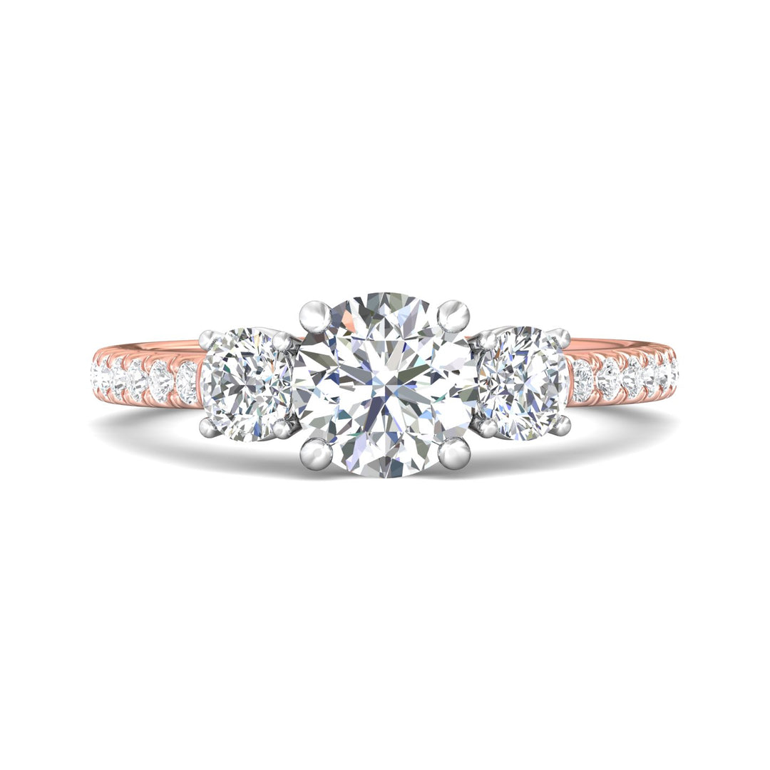 14K Gold Pink/White Three Stone Engagement Ring from the Three Stone collection - VT06_14KPW_Rd_6.5_Prm_H-I_SI1