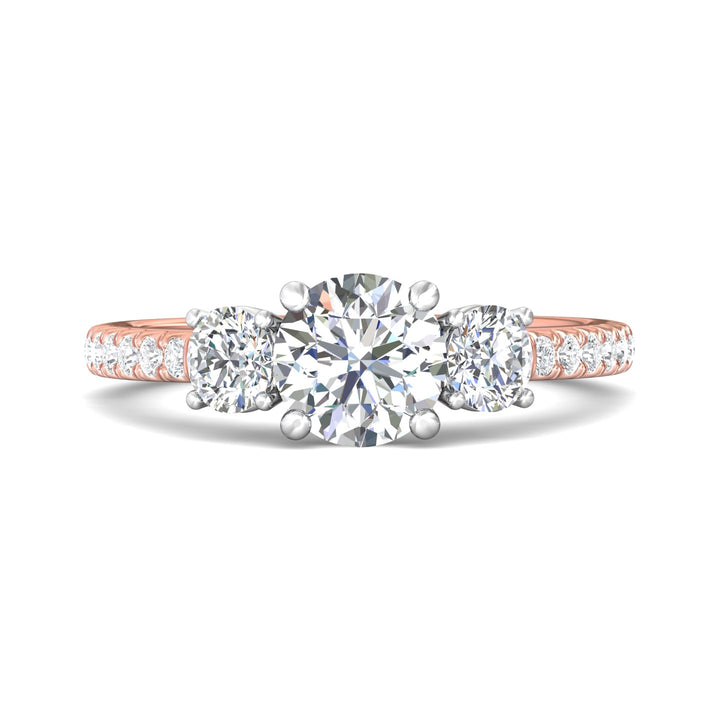 18K Gold White/Pink Three Stone Engagement Ring from the Three Stone collection - VT06_18KWP_Rd_6.5_Prm_H-I_SI1