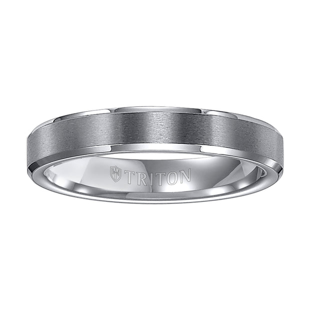 4MM Tungsten Carbide Brush Finish Flat Top with Bright Polish Bevel Edge Comfort Fit Band