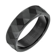 7mm Black Tungsten Band with Faceted Diamond Pattern