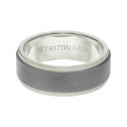 RAW GOLD - Flat profile with innovative raw matte insert in white 18K gold ring with step edge, 8MM
