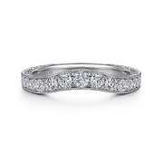Gabriel & Co. AN10961W44JJ Vintage Inspired 14K White Gold Curved Channel Set Diamond Wedding Band with Engraving