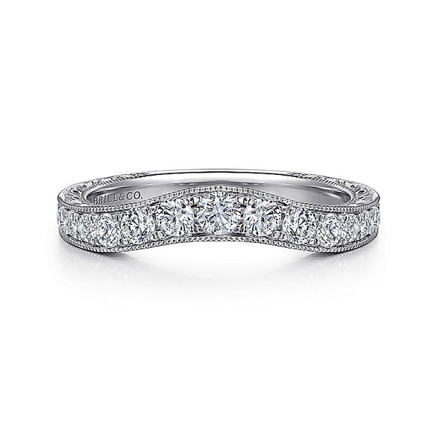Gabriel & Co. AN10961W44JJ Vintage Inspired 14K White Gold Curved Channel Set Diamond Wedding Band with Engraving