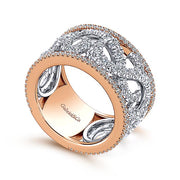 Gabriel & Co. AN12421T44JJ Wide 14K White and Rose Gold French Pavé Set Scrollwork Design Diamond Ring