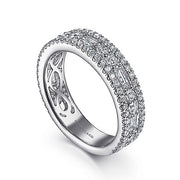 Gabriel & Co. AN15294W44JJ Wide 14K White Gold Round and Baguette Diamond Anniversary Band
