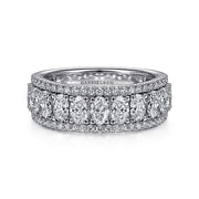 Gabriel & Co. AN15317W44JJ Wide 14K White Gold Oval and Round Diamond Anniversary Band