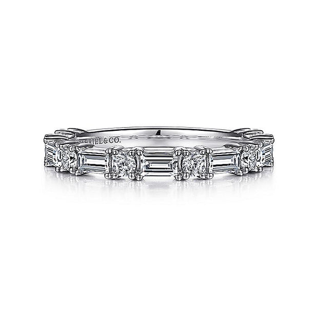 Gabriel & Co. AN15578W44JJ 14K White Gold Baguette and Round Diamond Anniversary Band