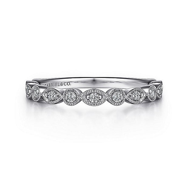 Gabriel & Co. AN8386W44JJ Vintage Inspired 14K White Gold Marquise and Round Station Diamond Anniversary Band