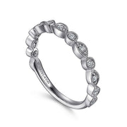 Gabriel & Co. AN8386W44JJ Vintage Inspired 14K White Gold Marquise and Round Station Diamond Anniversary Band