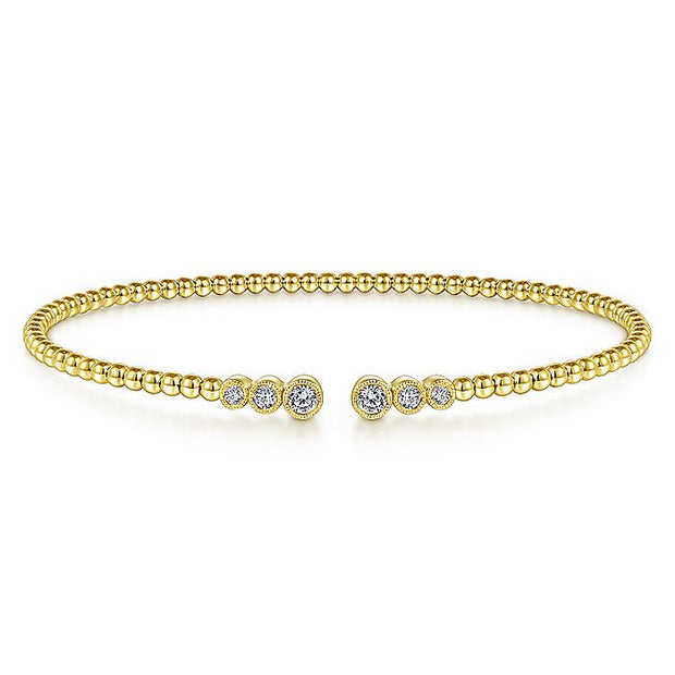 Gabriel & Co. BG4120-62Y45JJ 14K Yellow Gold Bujukan Bead Split Cuff Bracelet with Bezel Set Diamonds