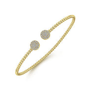 Gabriel & Co. BG4123-62Y45JJ 14K Yellow Gold Bujukan Bead Split Cuff Bracelet with Round Pavé Diamond Discs