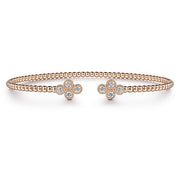 Gabriel & Co. BG4124-62K45JJ 14K Rose Gold Bujukan Bead Split Cuff Bracelet with Quatrefoil Diamond Endcaps