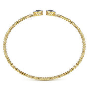 Gabriel & Co. BG4244-62Y45SA 14K Yellow Gold Bujukan Bead Cuff Bracelet with Sapphire and Diamond Halo Caps