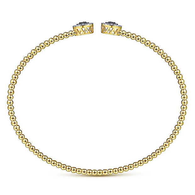 Gabriel & Co. BG4244-62Y45SA 14K Yellow Gold Bujukan Bead Cuff Bracelet with Sapphire and Diamond Halo Caps