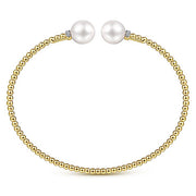 Gabriel & Co. BG4247-62Y45PL 14K Yellow Gold Bujukan Bead Split Bracelet with Pearl and Diamond Caps
