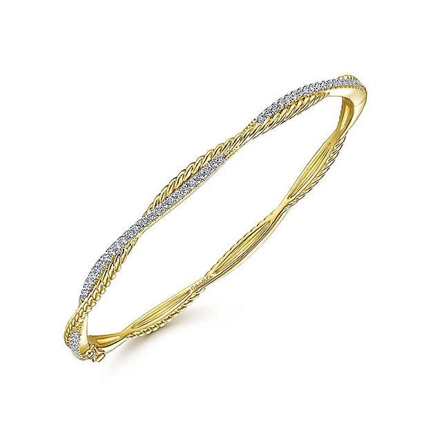 Gabriel & Co. BG4275-62Y45JJ 14K Yellow Gold Twisted Rope and Diamond Bangle