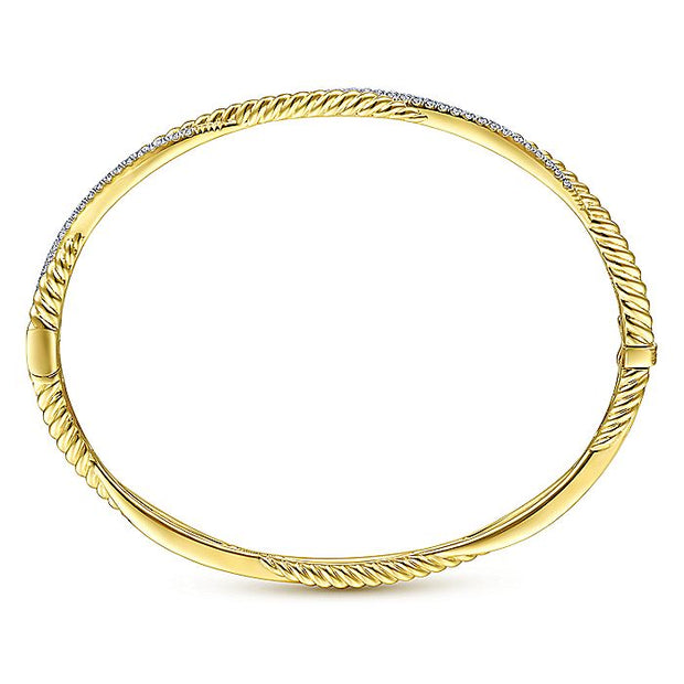 Gabriel & Co. BG4275-62Y45JJ 14K Yellow Gold Twisted Rope and Diamond Bangle