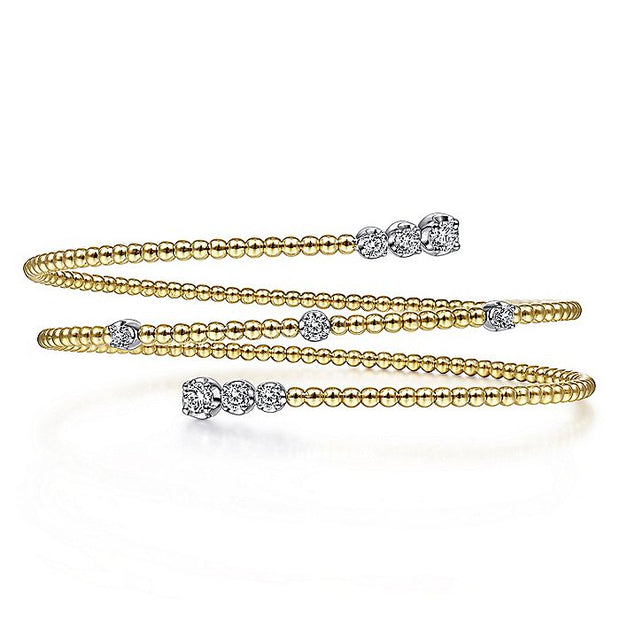 Gabriel & Co. BG4277-65M45JJ 14K Yellow Gold Bujukan Bead Wrap Bracelet with White Gold Diamond Stations