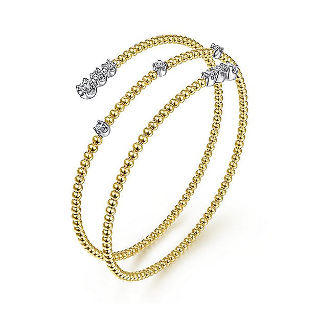 Gabriel & Co. BG4277-65M45JJ 14K Yellow Gold Bujukan Bead Wrap Bracelet with White Gold Diamond Stations