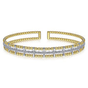 Gabriel & Co. BG4323-62M45JJ 14K Yellow and White Gold Bujukan Cuff Bracelet with Inner Diamond Channel in size 6.25