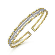 Gabriel & Co. BG4323-62M45JJ 14K Yellow and White Gold Bujukan Cuff Bracelet with Inner Diamond Channel in size 6.25