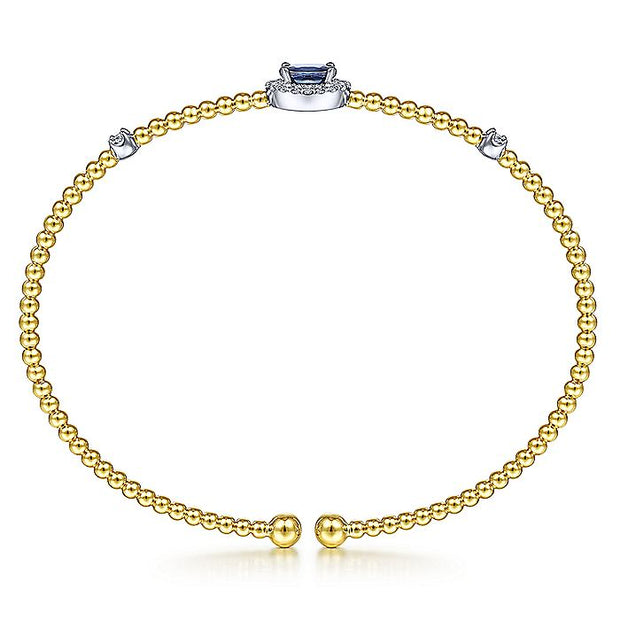 Gabriel & Co. BG4435-62M45SA 14K White-Yellow Gold Bujukan Bead Cuff Bracelet with Sapphire and Diamond Halo Station