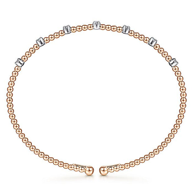 Gabriel & Co. BG4436-62T45JJ 14K White-Rose Gold Bujukan Cuff Bracelet with Diamond Stations with Butter Cup Setting  in size 6.25