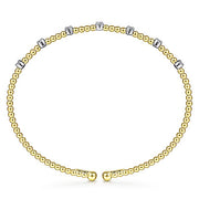 Gabriel & Co. BG4436-65M45JJ 14K White-Yellow Gold Bujukan Bead Cuff Bracelet with Diamond Stations