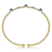 Gabriel & Co. BG4438-62M45SA 14K White-Yellow Gold Bujukan Bead Cuff Bracelet with Sapphire and Diamond Halo Stations