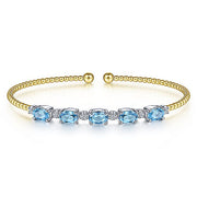 Gabriel & Co. BG4448-62M45BT 14K White-Yellow Gold Bujukan Bead Cuff Bracelet with Blue Topaz and Diamond Stations