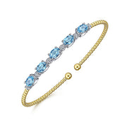 Gabriel & Co. BG4448-62M45BT 14K White-Yellow Gold Bujukan Bead Cuff Bracelet with Blue Topaz and Diamond Stations