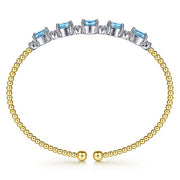 Gabriel & Co. BG4448-62M45BT 14K White-Yellow Gold Bujukan Bead Cuff Bracelet with Blue Topaz and Diamond Stations