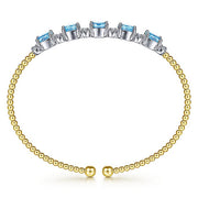Gabriel & Co. BG4448-62M45BT 14K White-Yellow Gold Bujukan Bead Cuff Bracelet with Blue Topaz and Diamond Stations