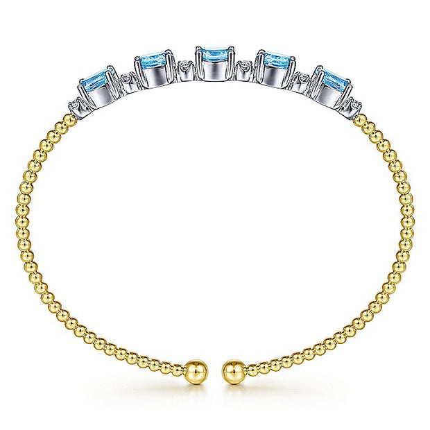 Gabriel & Co. BG4448-62M45BT 14K White-Yellow Gold Bujukan Bead Cuff Bracelet with Blue Topaz and Diamond Stations