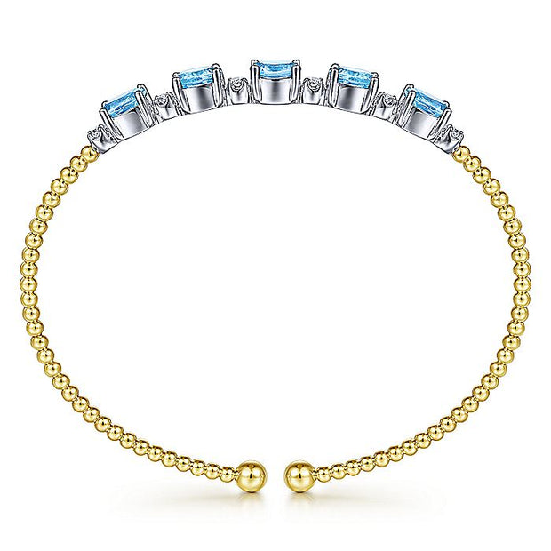 Gabriel & Co. BG4448-62M45BT 14K White-Yellow Gold Bujukan Bead Cuff Bracelet with Blue Topaz and Diamond Stations