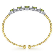 Gabriel & Co. BG4448-62M45PE 14K White-Yellow Gold Bujukan Bead Cuff Bracelet with Peridot and Diamond Stations