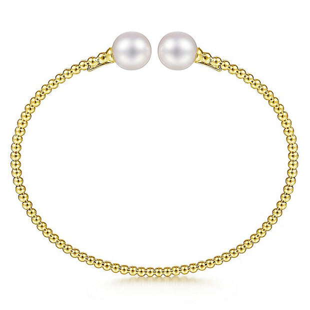 Gabriel & Co. BG4475-62Y4JPL 14K Yellow Gold Bujukan Bead Split Cuff Bracelet with Cultured Pearls