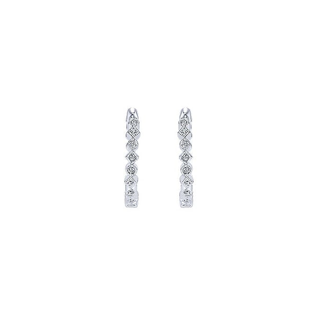 Gabriel & Co. EG10989W45JJ 14K White Gold 15mm Huggie Alternating Square & Round Diamond Huggies