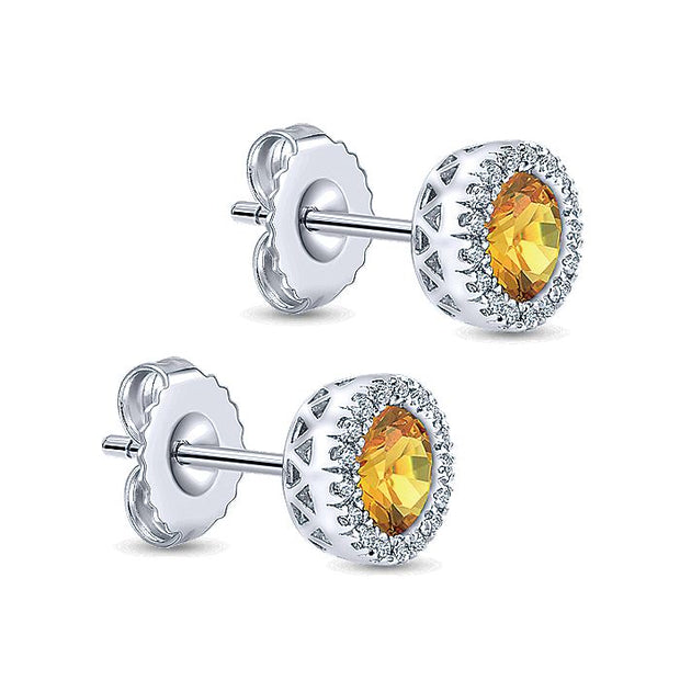 Gabriel & Co. EG11000W45CT 14K White Gold Round Halo Citrine and Diamond Stud Earrings