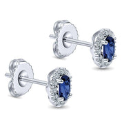 Gabriel & Co. EG11600W45SA 14K White Gold Oval Sapphire and Diamond Halo Stud Earrings