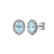 Gabriel & Co. EG11601W45AQ 14K White Gold Oval Halo Aquamarine and Diamond Stud Earrings