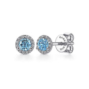 Gabriel & Co. EG12372W45BT 14K White Gold Round Cut Diamond Halo & Swiss Blue Topaz Stud Earring