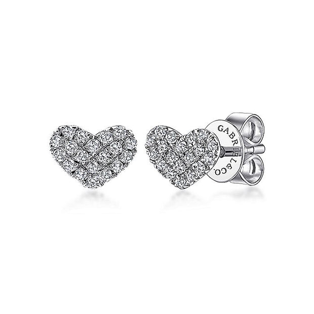 Gabriel & Co. EG13079W45JJ 14K White Gold Heart Shaped Pavé Diamond Stud Earrings
