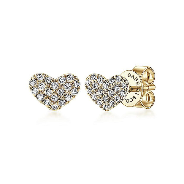Gabriel & Co. EG13079Y45JJ 14K Yellow Gold Heart Shaped Pavé Diamond Stud Earrings