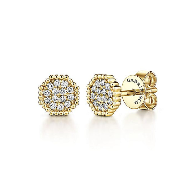 Gabriel & Co. EG13354Y45JJ 14K Yellow Gold Octagonal Pavé Diamond Cluster Stud Earrings