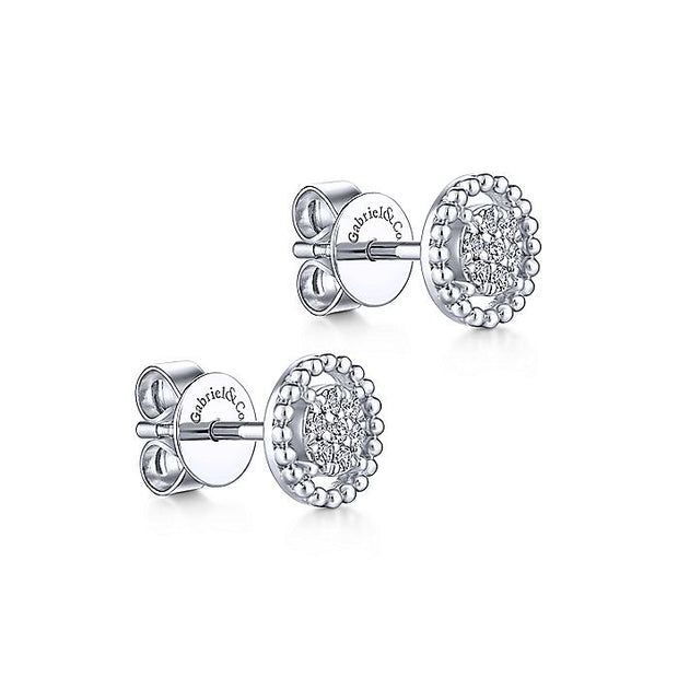 Gabriel & Co. EG13355W45JJ 14K White Gold Beaded Halo Diamond Pavé Stud Earrings
