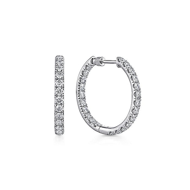 Gabriel & Co. EG13464W45JJ 14K White Gold French Pavé 20mm Round Inside Out Diamond Hoop Earrings