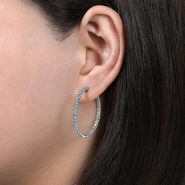 Gabriel & Co. EG13478W45JJ 14K White Gold French Pavé 30mm Round Inside Out Diamond Hoop Earrings